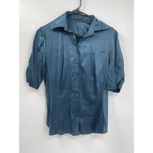 The Limited Short Sleeve Button Up  Blue  Blouse size‎ Small Silk Blend